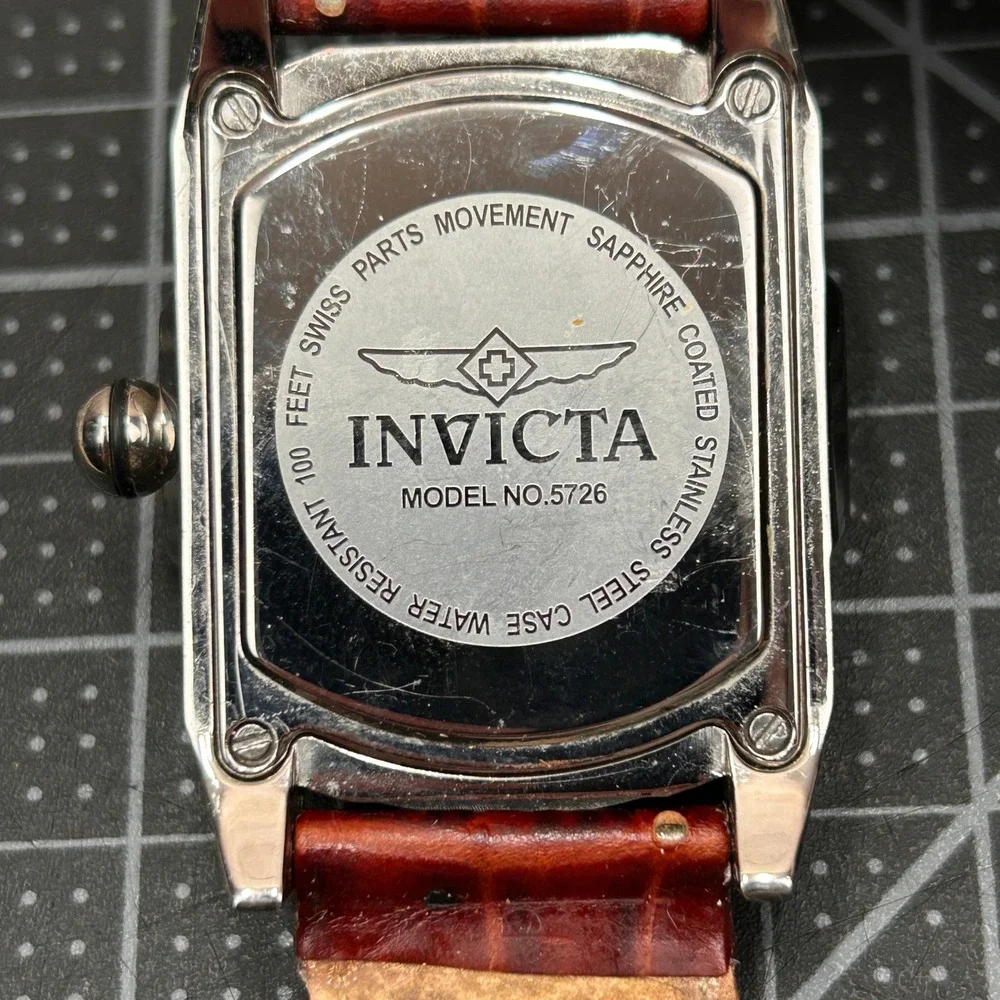 Invicta 5726 Mens Watch Silver Sunburst Dial Brown Leather Strap Swiss Movt 33mm